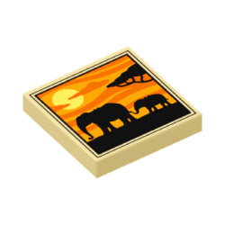 3068bpb1644タイル2×2(象の親子と夕陽)タン