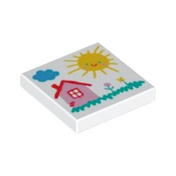 3068bpb1882タイル2×2(太陽と家のお絵描き)ホワイト