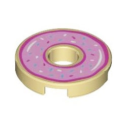 15535pb07タイル2×2丸中央穴有(イチゴチョコレートドーナツ)タン