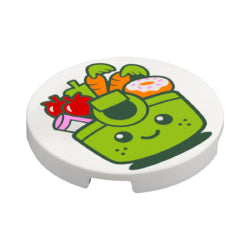 67095pb123タイル3×3丸(野菜と果物とショッピングバスケット)ホワイト